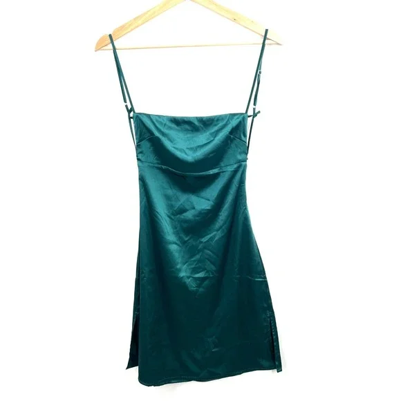 Lucy in the Sky satin slip dress y2k 90 retro green main character chic XS - Picture 1 of 15